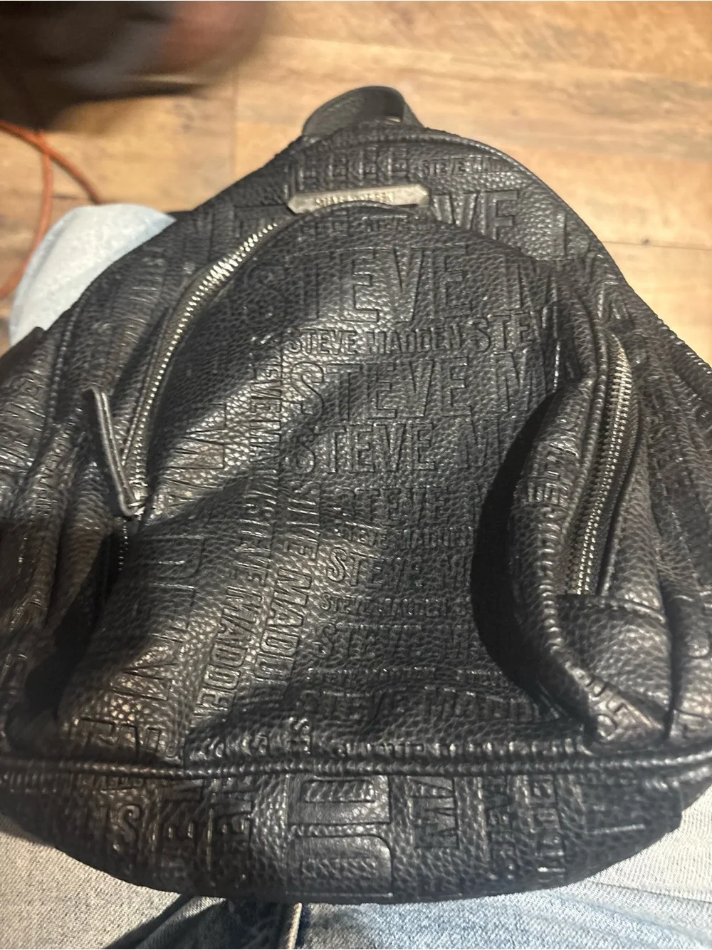 Steve Madden Black Logo-Lined Backpack